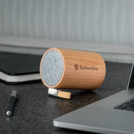 Custom branded Natural Wood Crafted Bluetooth Speaker - NEW! for corporate gifting