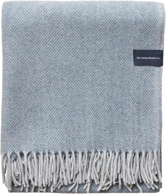 Charcoal Herringbone Tartan Wool Blanket