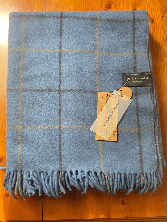 Blue/Grey Check Tartan Wool Blanket