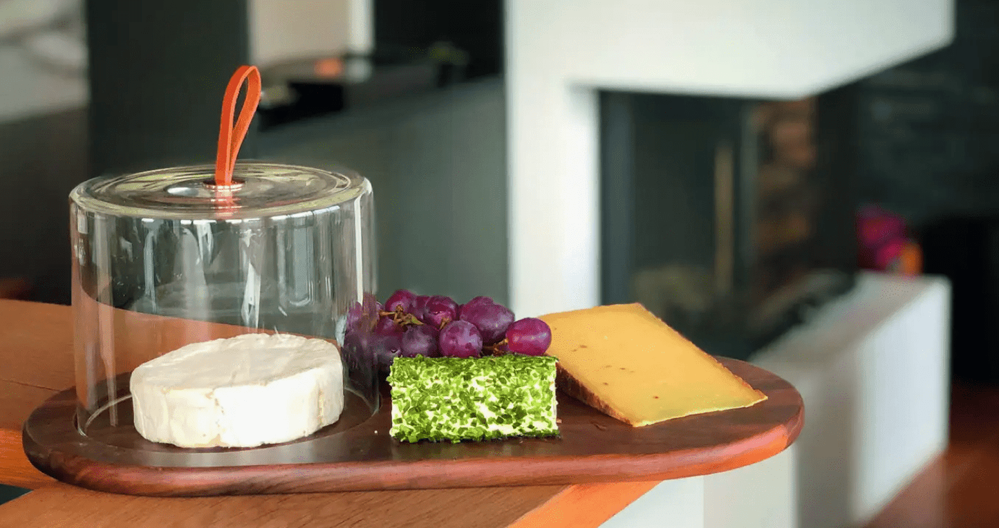 Custom branded Walnut Cheese Board with Glass Cover for corporate gifting