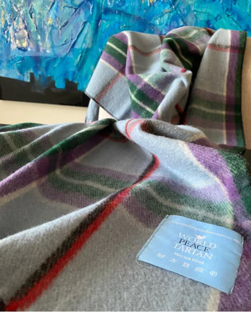 Custom branded World Peace Tartan Blanket for corporate gifting