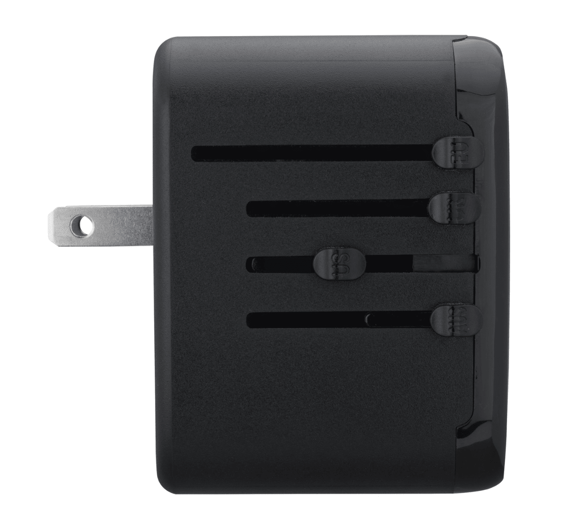 Custom branded Universal Travel 2 USB / 2 Type C Adapter for corporate gifting