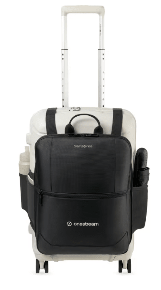 Custom branded Samsonite Convertible Luggage Cover and Laptop Backpack for corporate gifting