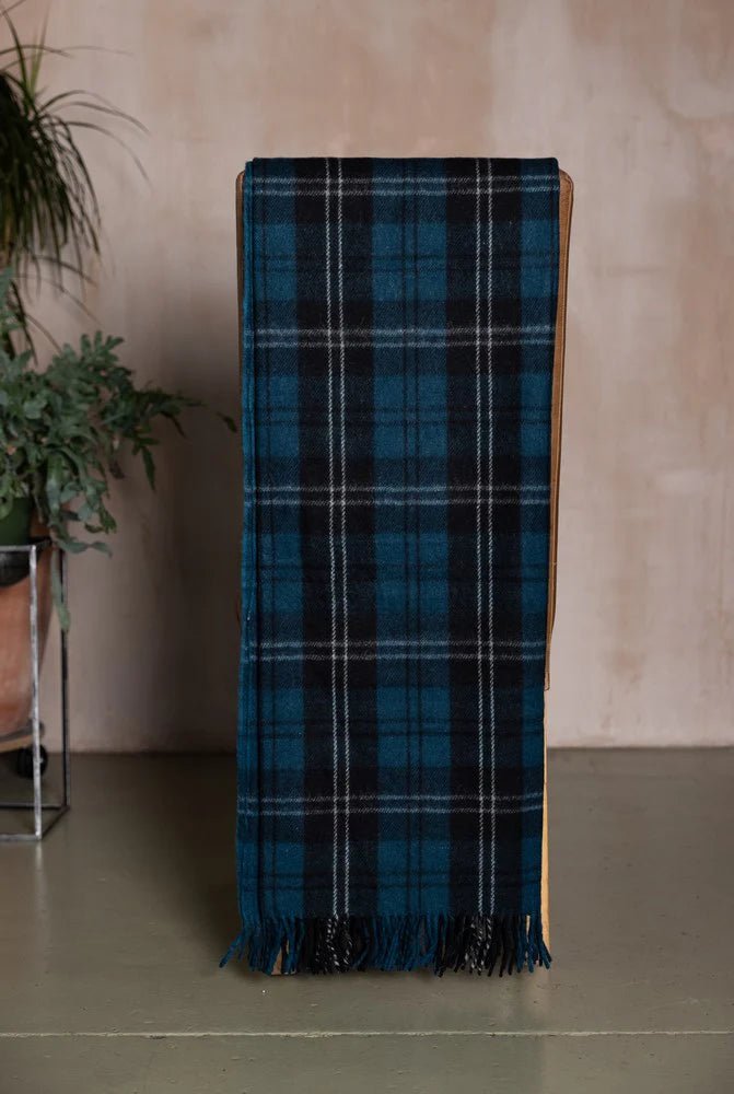 Custom branded Ramsay Blue Tartan Wool Blanket for corporate gifting