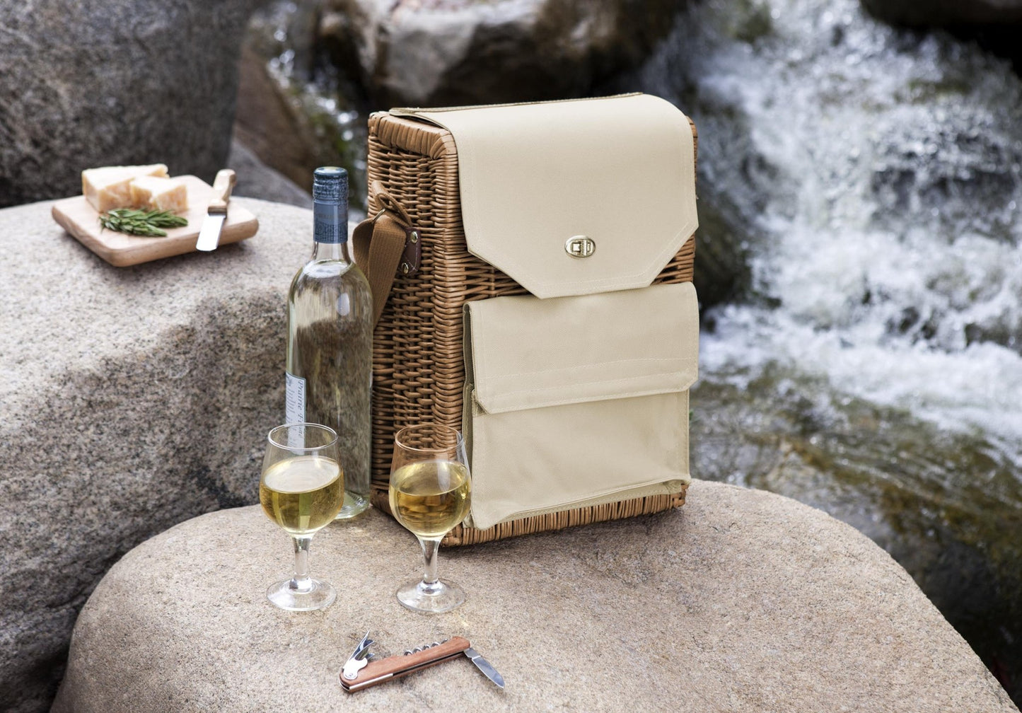 Custom branded Corsica Wine & Cheese Picnic Basket for corporate gifting