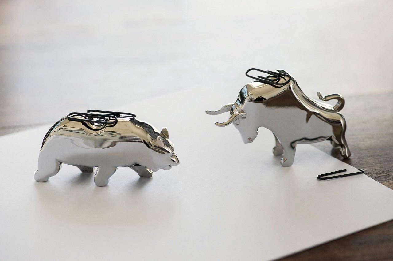 Custom branded Bull and Bear Paperclip Holders for corporate gifting
