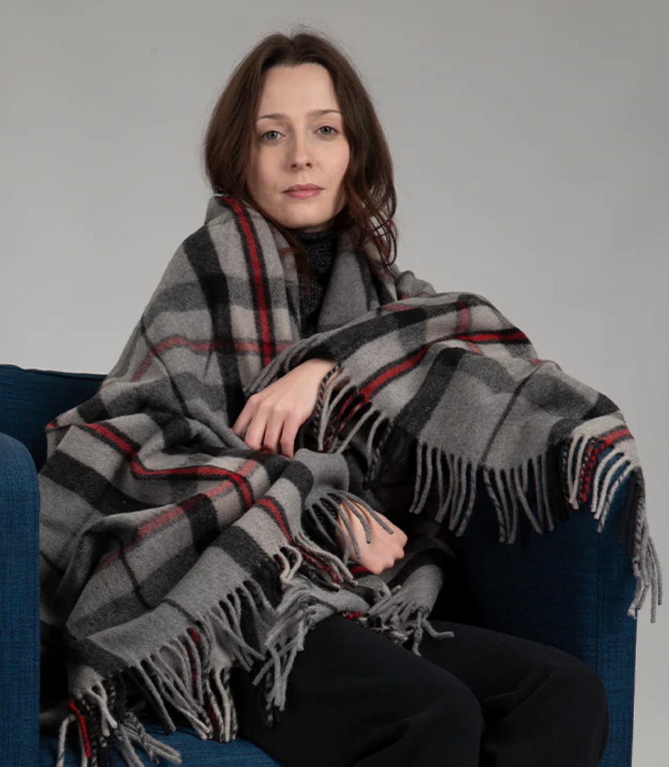 Thompson Grey Tartan Deluxe Merino Wool Blanket