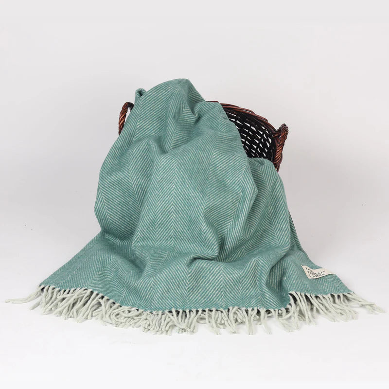 Pistachio Green Herringbone Tartan Wool Blanket
